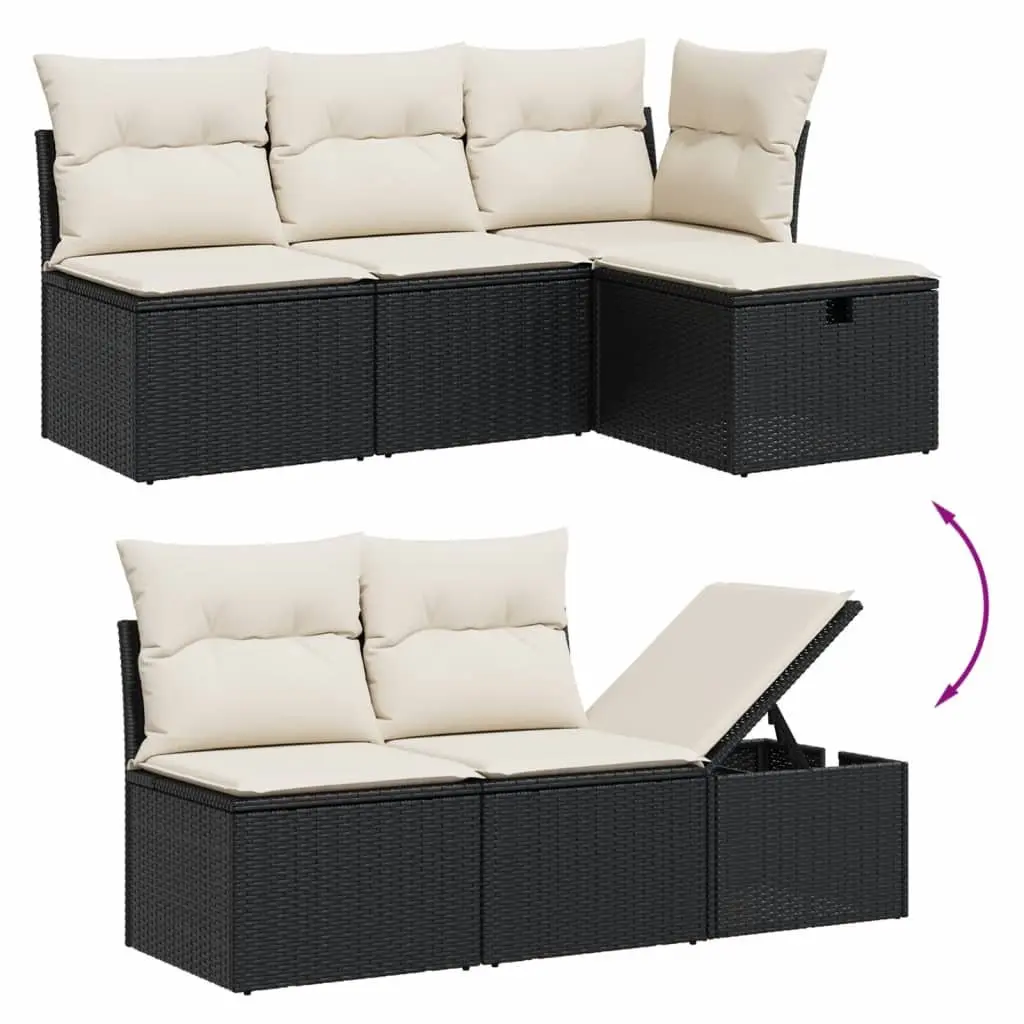 5 Piece Outdoor Garden Sofa Set with Cushions Black Poly Rattan Patio Furniture