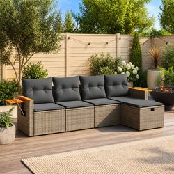 Durable 5 Piece Grey Poly Rattan Garden Sofa Set