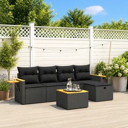 Premium Black Rattan Garden Sofa Set - 6 Pieces with Cushions