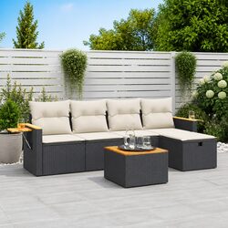 6-Piece Black Modular Garden Sofa Set for Outdoor Use