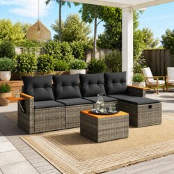 Premium 6-Piece Garden Sofa Set with Grey Poly Rattan