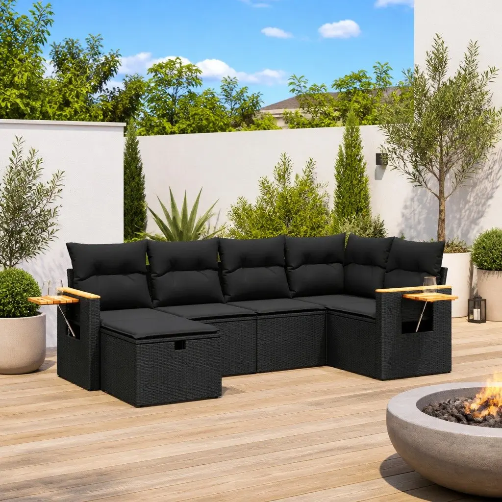 Garden Sofa Set PE Rattan 6 Piece Outdoor Furniture Patio Seating Black