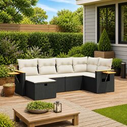 Durable Black Garden Sofa Set: 6-Piece Patio Furniture