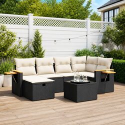 Black Poly Rattan 7 Piece Outdoor Garden Sofa Set