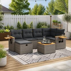 Durable 7 Piece Garden Sofa Set with Cushions Grey