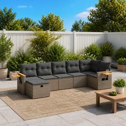 7 Piece Grey Modular Garden Sofa Set with Cushions