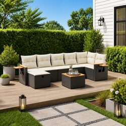 8-Piece Modular Black Rattan Garden Sofa Set