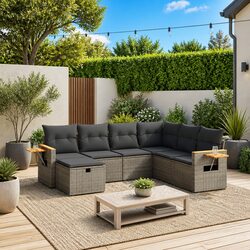 Premium 7 Piece Outdoor Garden Sofa Set in Grey