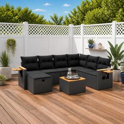 8-Piece Outdoor Garden Sofa Set with Cushions in Black