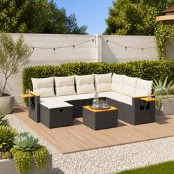 8-Piece Modular Garden Sofa Set - Black Poly Rattan