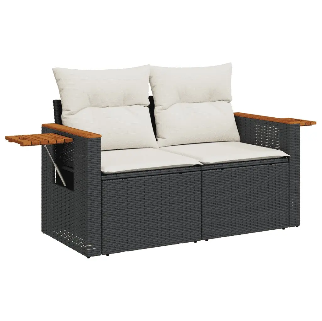 Black Poly Rattan 6-Piece Garden Sofa Set with Cushions