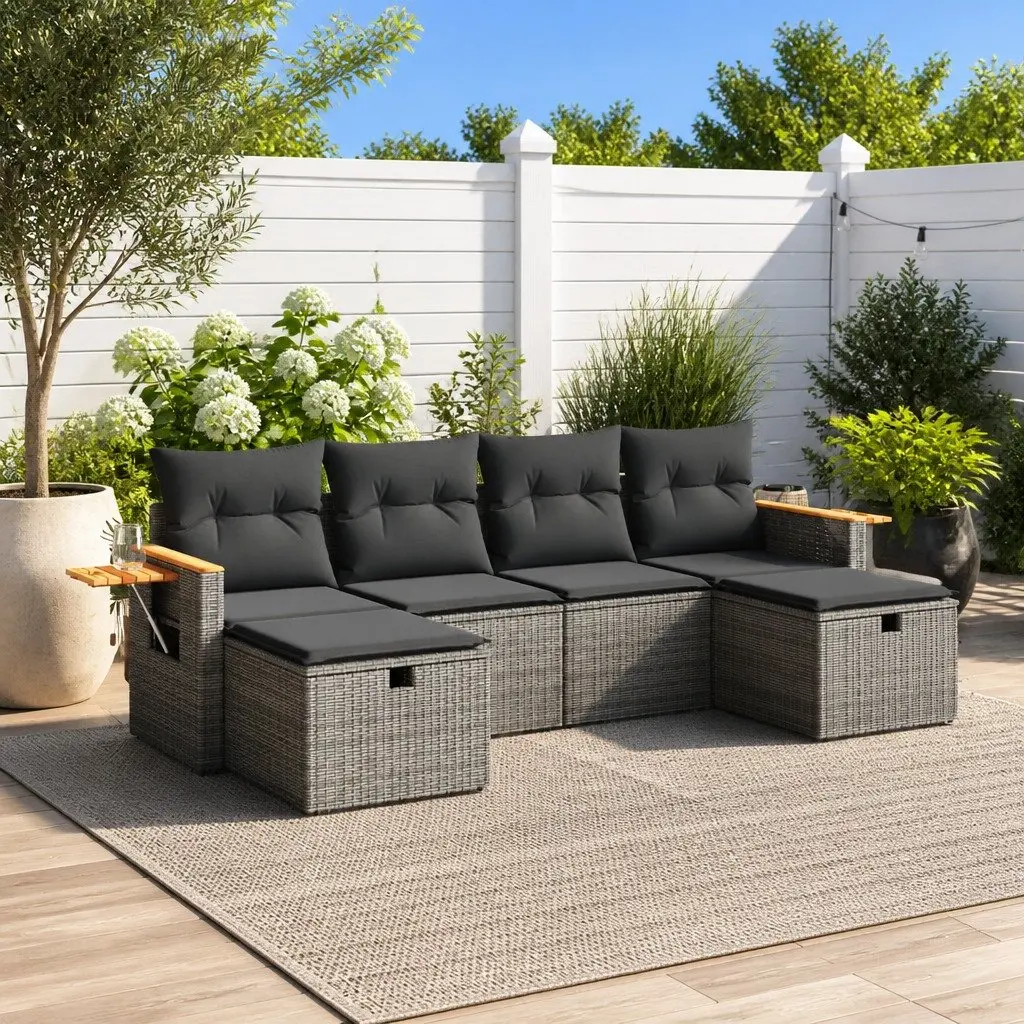 Modular 6-Piece Garden Sofa Set with Grey Cushions