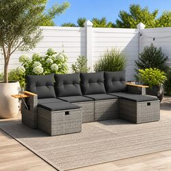 Modular 6-Piece Garden Sofa Set with Grey Cushions