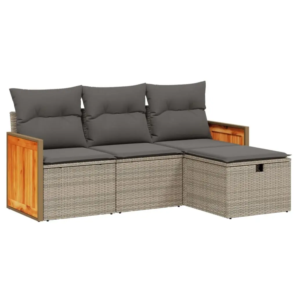 4 Piece Garden Sofa Set Poly Rattan Grey Cushions Powder-coated Steel