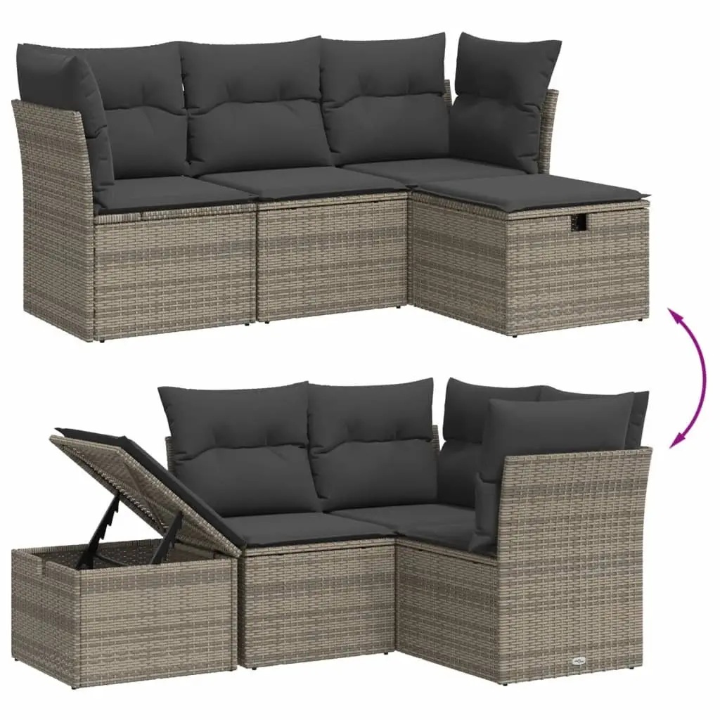 4 Piece Garden Sofa Set Poly Rattan Grey Cushions Powder-coated Steel
