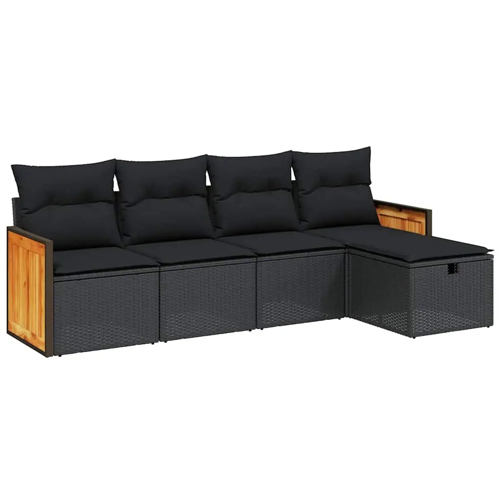 5 Piece Garden Sofa Set PE Rattan Black Modular Patio Furniture with Cushions