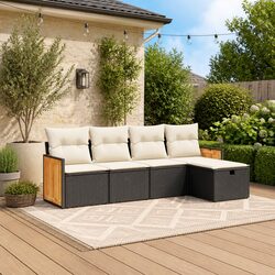 Durable 5 Piece Garden Sofa Set with Cushions - Black