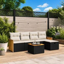 6-Piece Outdoor Patio Furniture Set with Cushions - Black