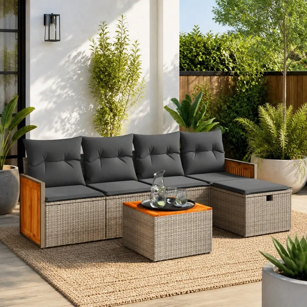 6-Piece Grey Outdoor Sofa Set with Cushions