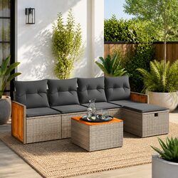 6-Piece Grey Outdoor Sofa Set with Cushions