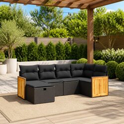 6-Piece Modular Garden Sofa Set with Black Cushions