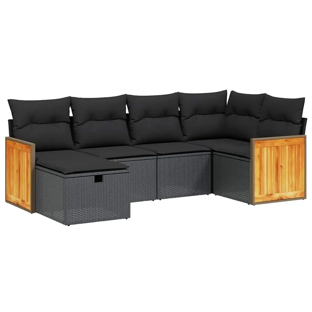 6-Piece Modular Garden Sofa Set with Black Cushions