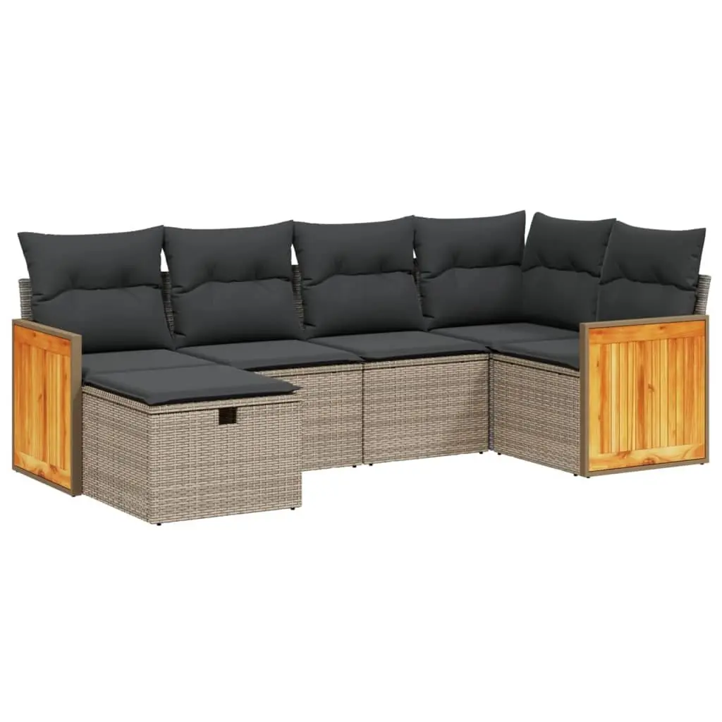 Modular 6-Piece Outdoor Garden Sofa Set with Grey Cushions