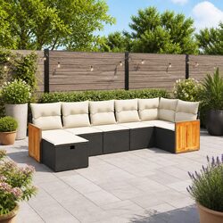 Durable 7 Piece Black Garden Sofa Set with Cushions