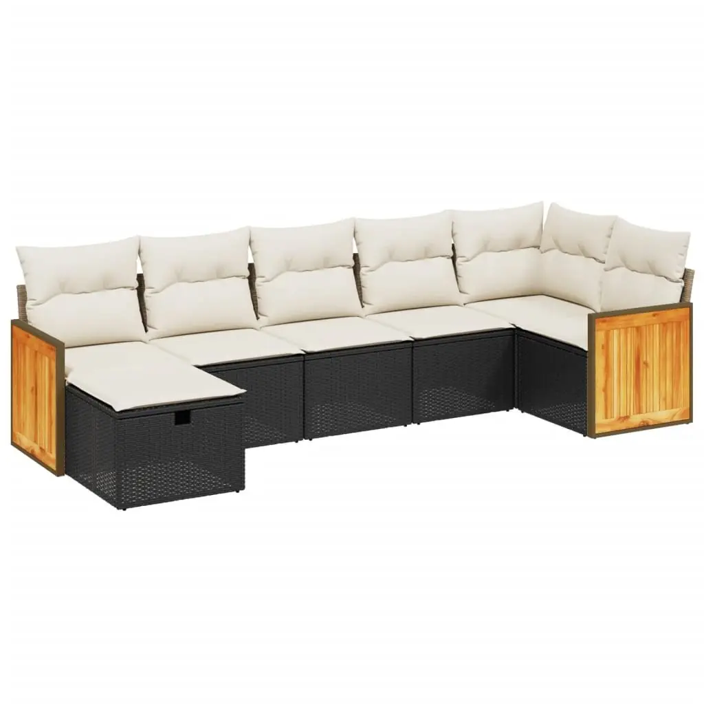 7 Piece Garden Sofa Set PE Rattan Modular Outdoor Furniture Black with Cushions