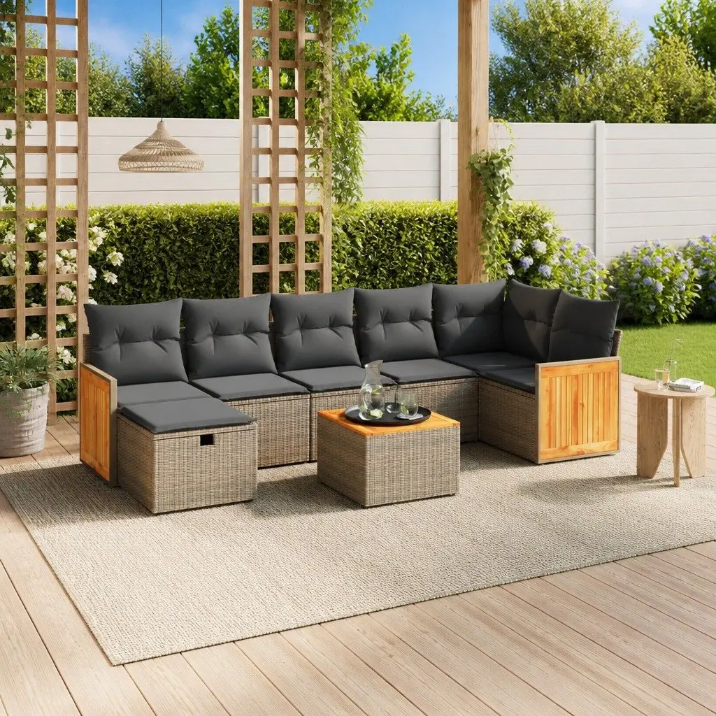 8 Piece Garden Sofa Set PE Rattan Powder-coated Steel Acacia Wood Grey