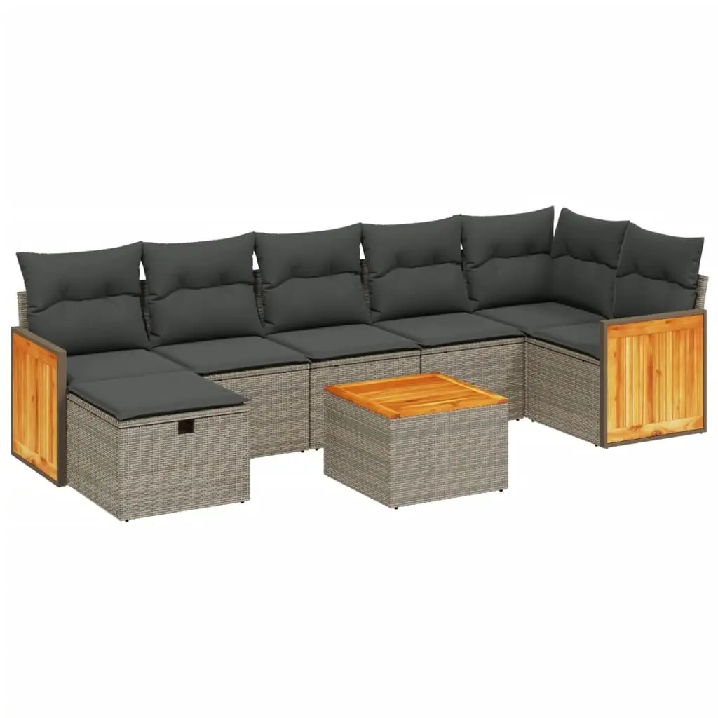 8 Piece Garden Sofa Set PE Rattan Powder-coated Steel Acacia Wood Grey
