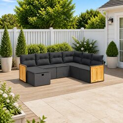 Durable 7 Piece Black Modular Garden Sofa Set