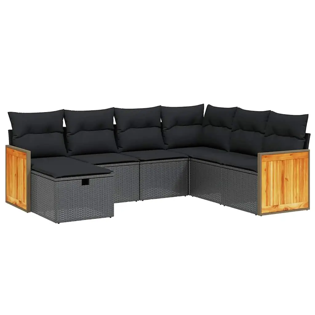 7 Piece Garden Sofa Set PE Rattan Modular Outdoor Black