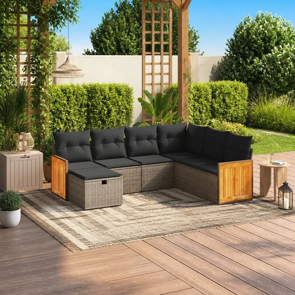 Garden Sofa Set PE Poly Rattan 7 Piece Grey Modular Outdoor Furniture