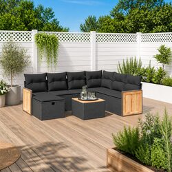 8-Piece Black Modular Garden Sofa Set for Outdoor Spaces