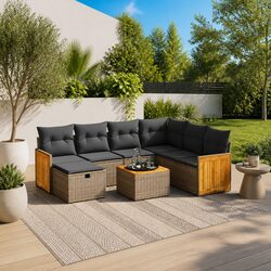 Stylish 8 Piece Grey Poly Rattan Garden Sofa Set