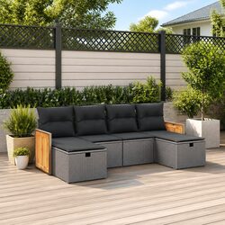 Stylish 6-Piece Garden Sofa Set with Black Cushions