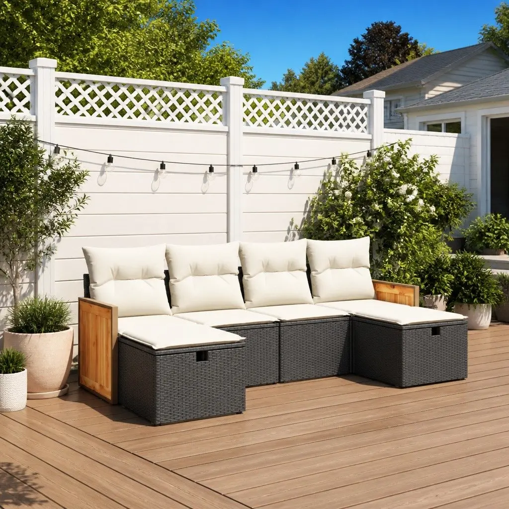 6 Piece Garden Sofa Set PE Rattan Modular Outdoor Patio Furniture with Cushions Black