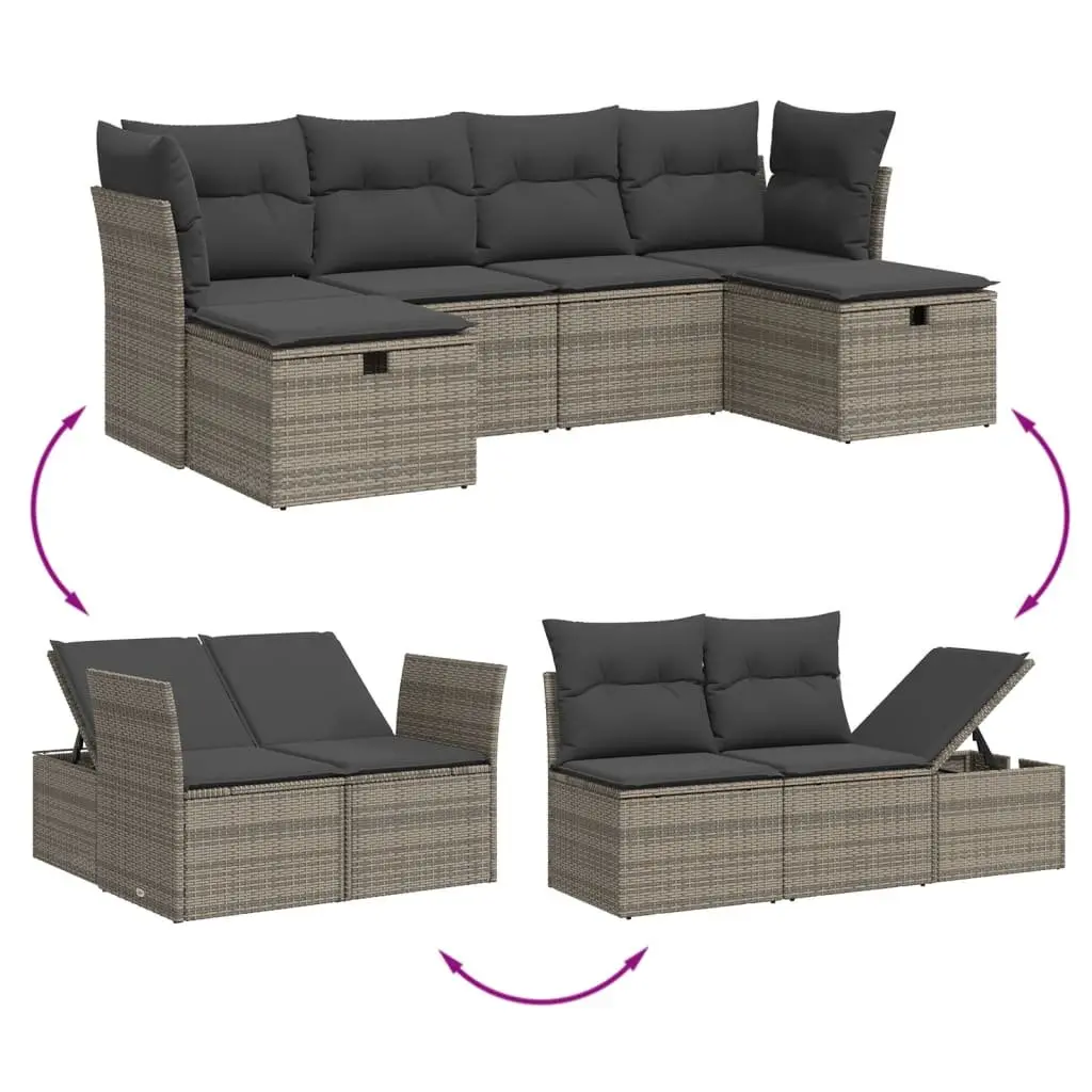 Outdoor Garden Sofa Set 6 Piece Grey Poly Rattan Modular Patio Furniture with