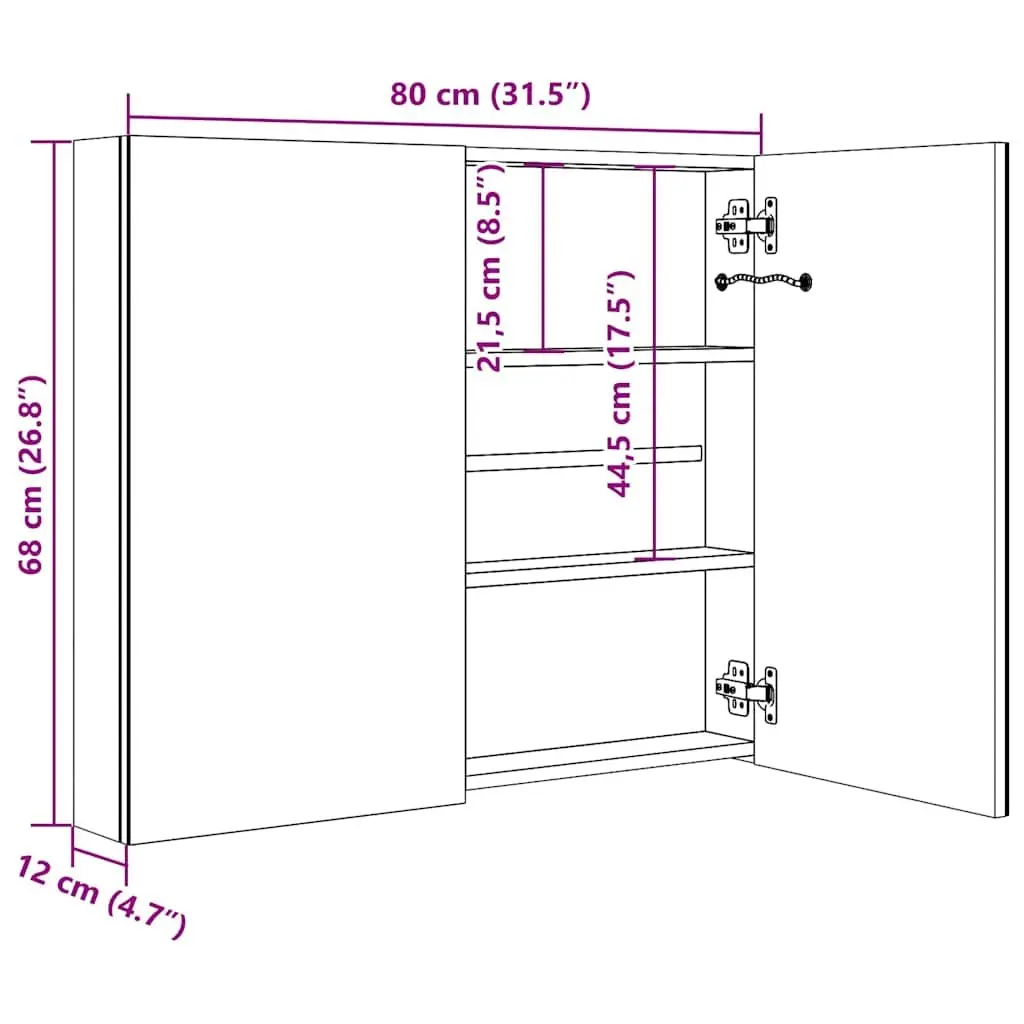 LED Bathroom Cabinet MDF 80x12x68cm White