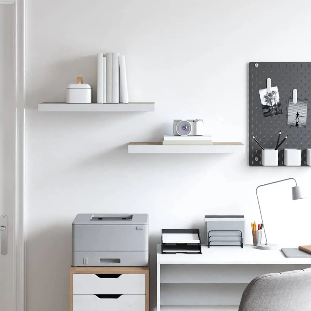 Floating Wall Shelves 2 pcs Oak White Display Ledge Storage Home Decor 60x23.5cm