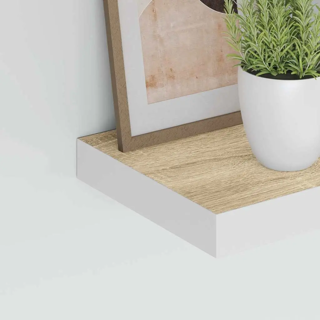 Floating Wall Shelves 2 pcs Oak White Display Ledge Storage Home Decor 60x23.5cm