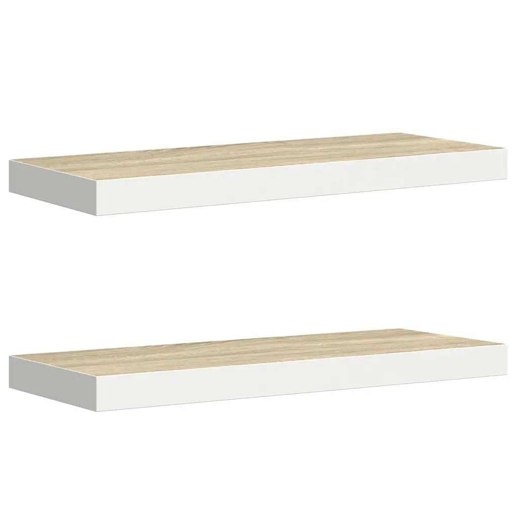 Floating Wall Shelves 2 pcs Oak White Display Ledge Storage Home Decor 60x23.5cm