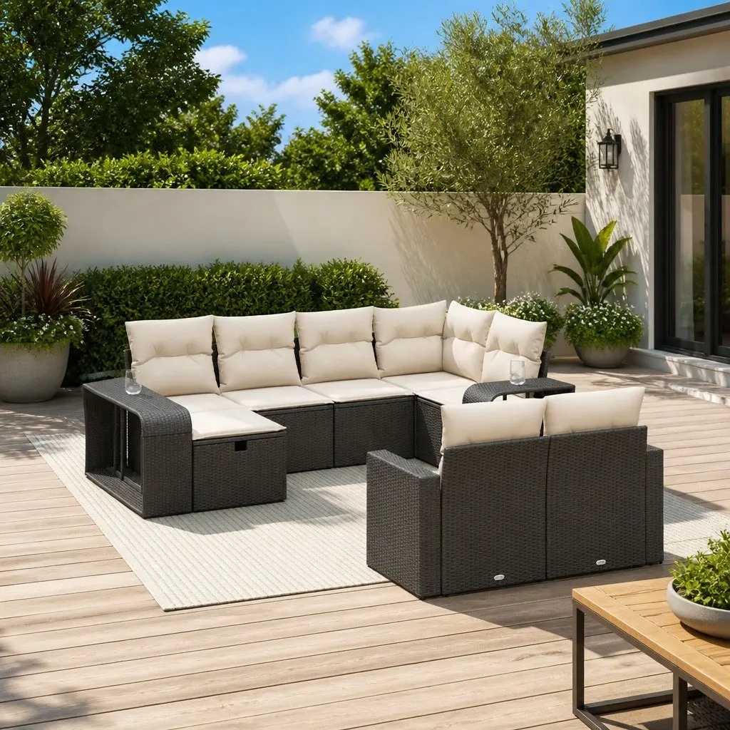 Garden Sofa Set PE Rattan 10 Piece Modular Outdoor Furniture Black