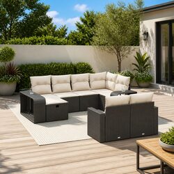 Black Poly Rattan 10 Piece Garden Sofa Set for Outdoors