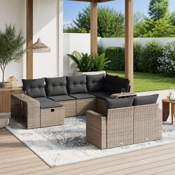 10 Piece Grey Poly Rattan Garden Sofa Set for Outdoors