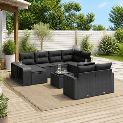 Durable 11 Piece Garden Sofa Set in Black Poly Rattan