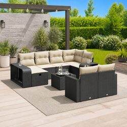 11-Piece Black Poly Rattan Garden Sofa Set for Outdoors
