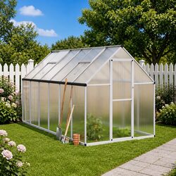 Durable Silver Greenhouse with Base Frame 334x169x195cm