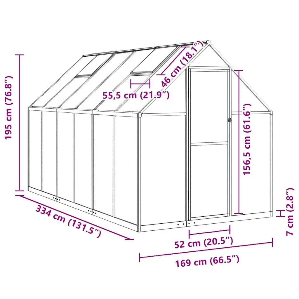 Silver Greenhouse with Base Frame 334x169x195cm